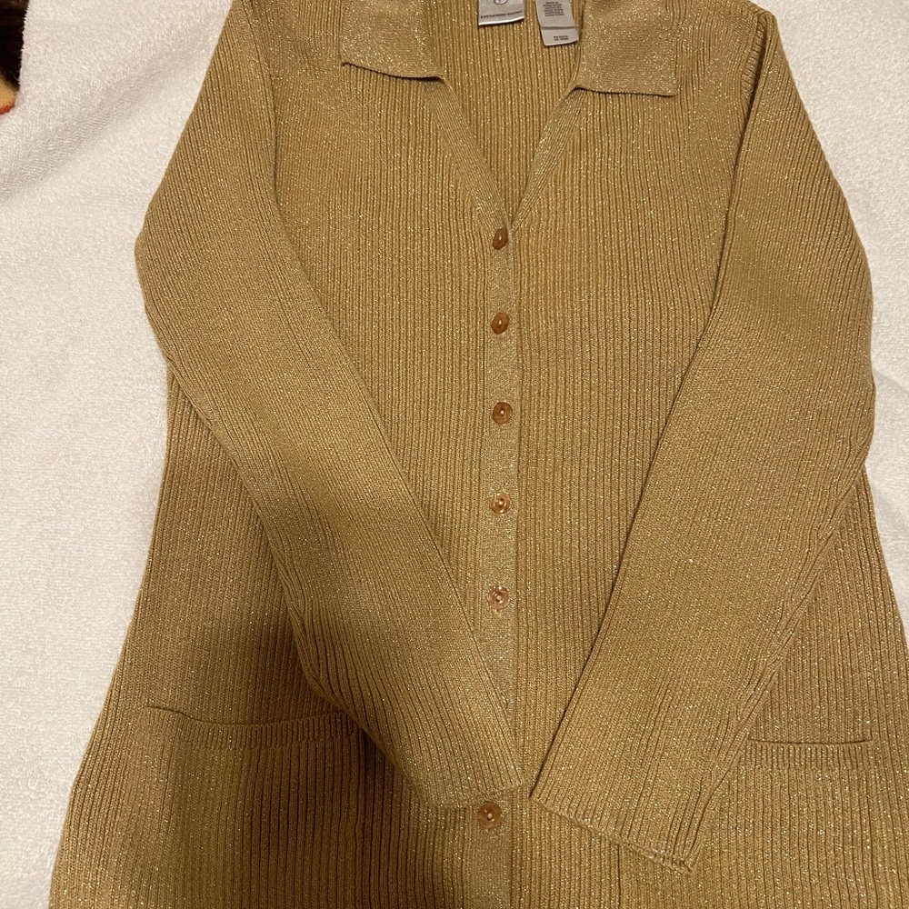 Liz Claiborne Gold Ribbed Cardigan Sweater